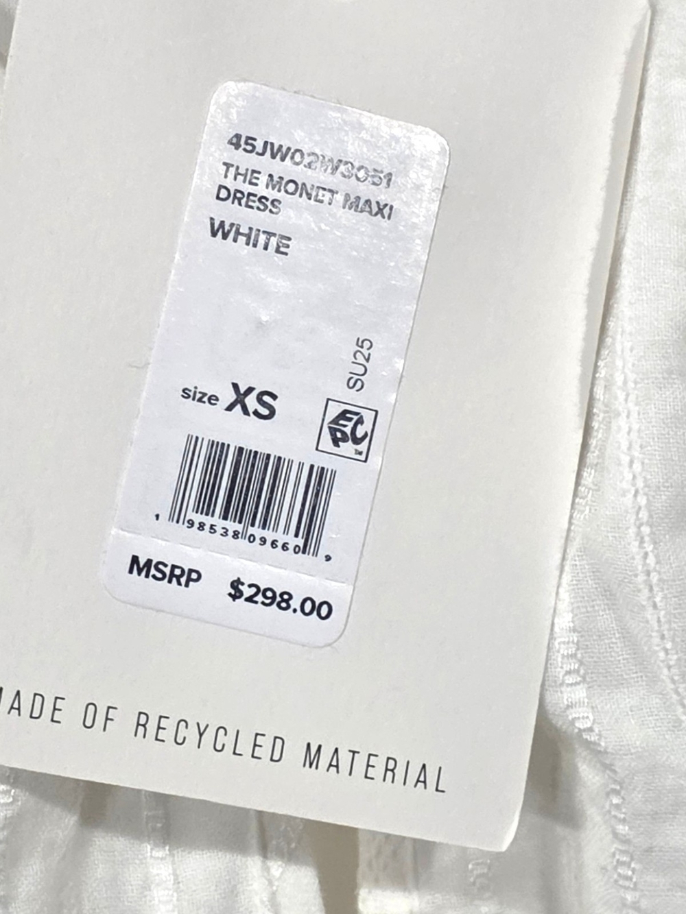 Joe's Jeans The Monet Maxi Dress | White | Pockets | NWT | Made of Recycled Mate - Picture 12 of 12